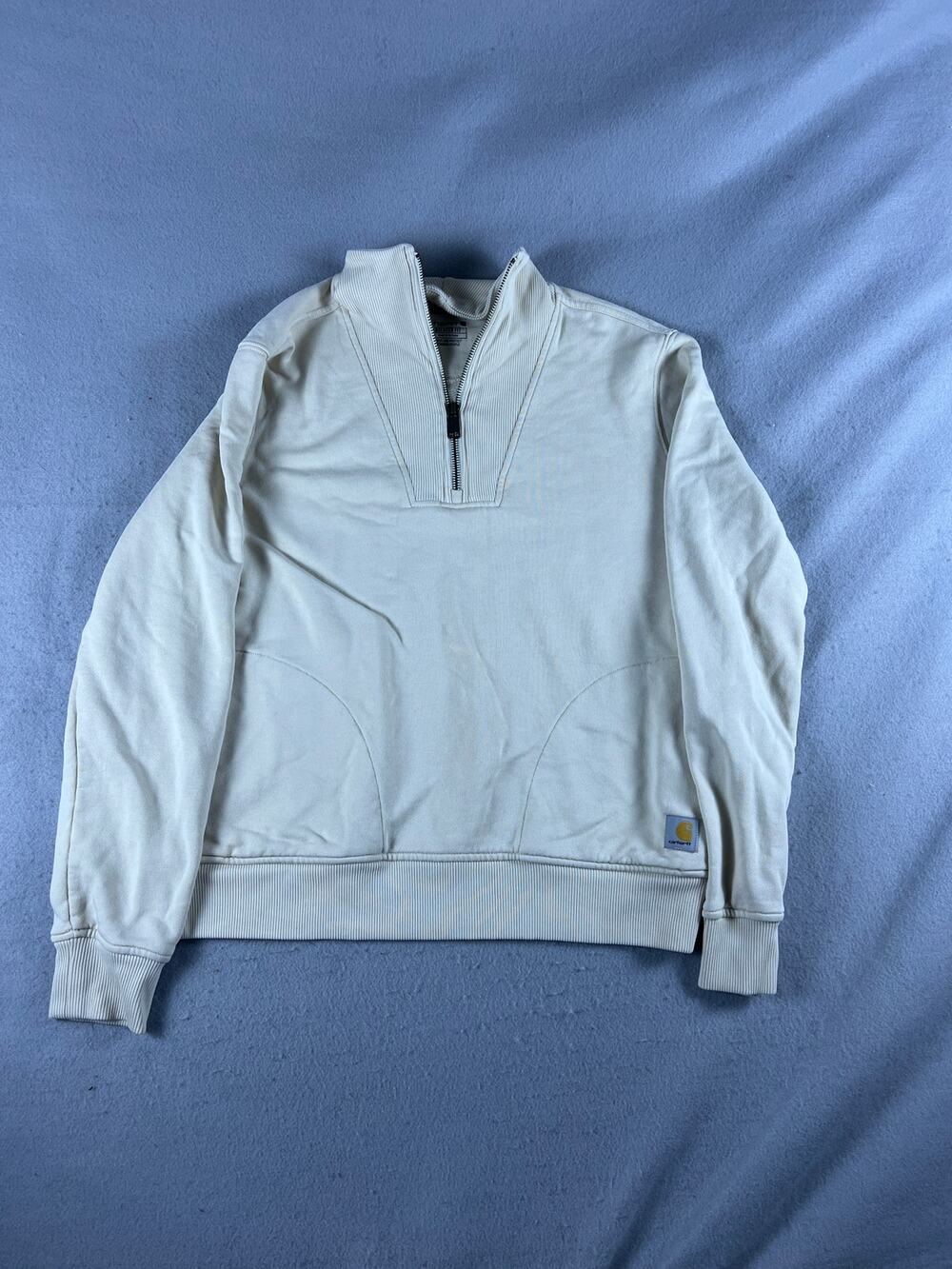 Carhartt Tencel Fiber Series 1/4 Zip Pullover Sweatshirt Womens S Cream Relaxed